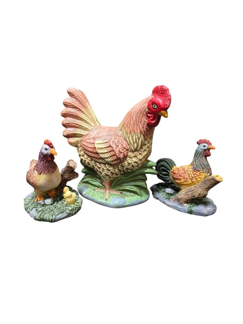 Vintage Chicken Rooster Hen Figurine Lot 3 Farmhouse Country Kitchen Decor